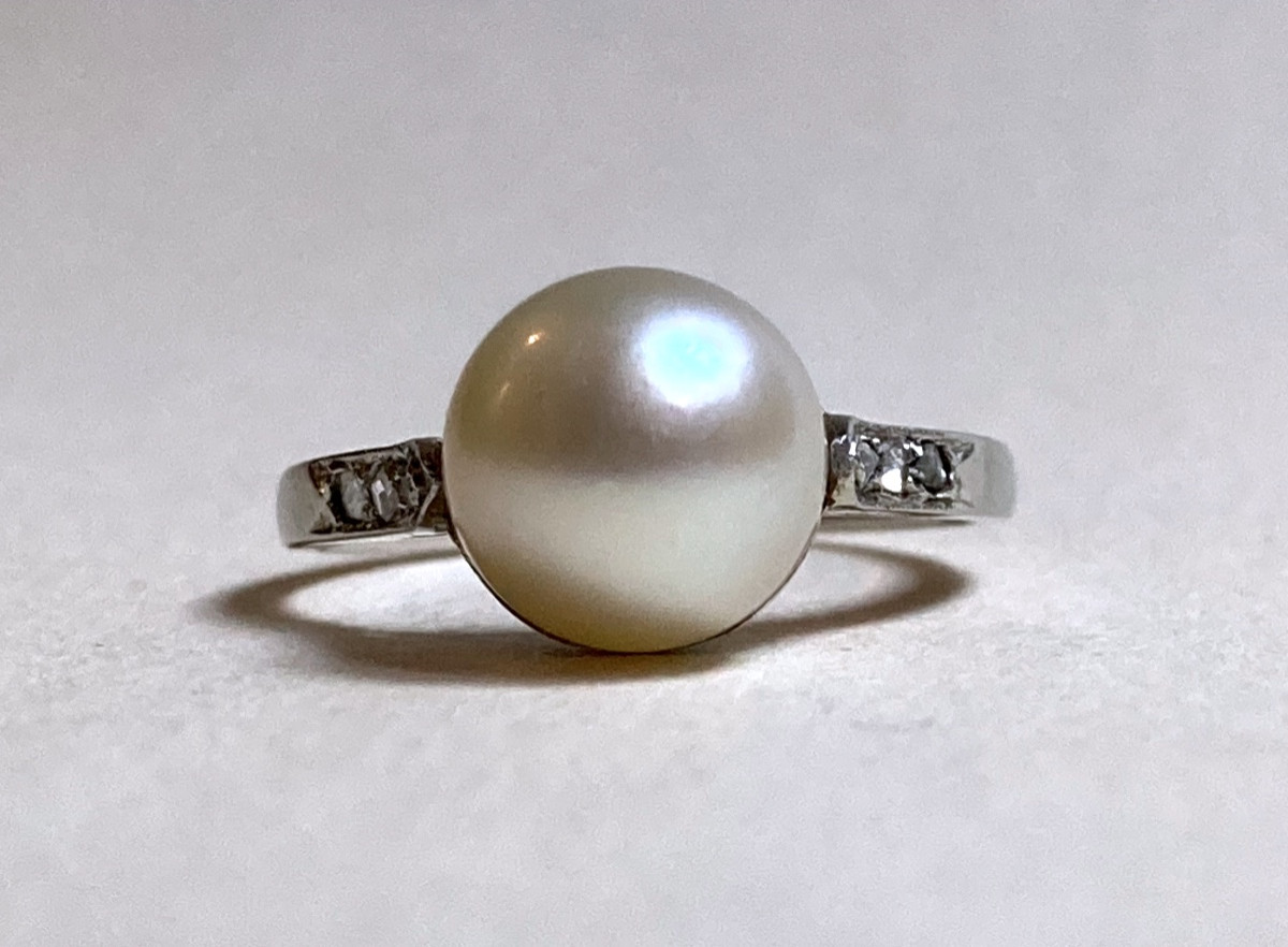 Bague or diamants et perle de culture