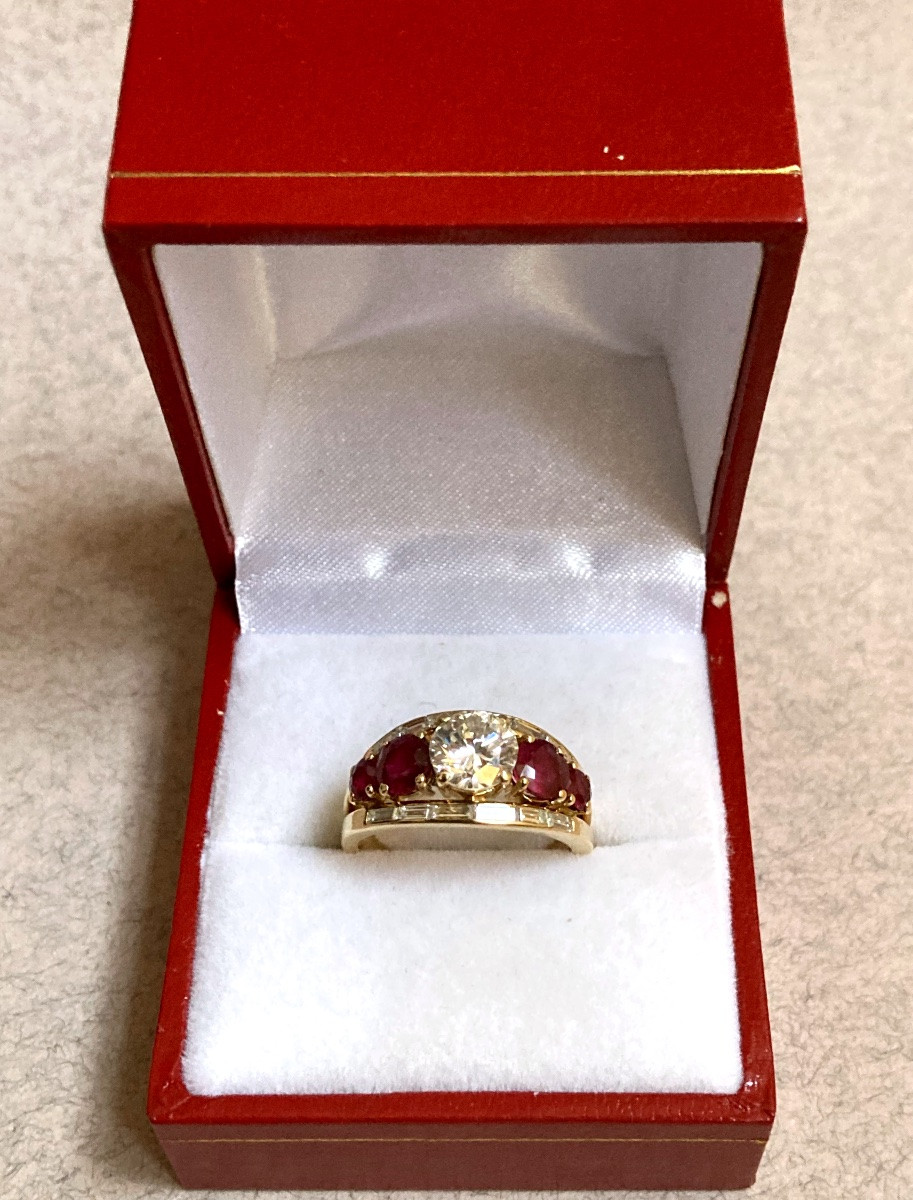 Bague bandeau or diamants et rubis-photo-2