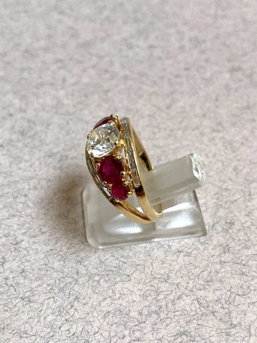 Bague bandeau or diamants et rubis-photo-3