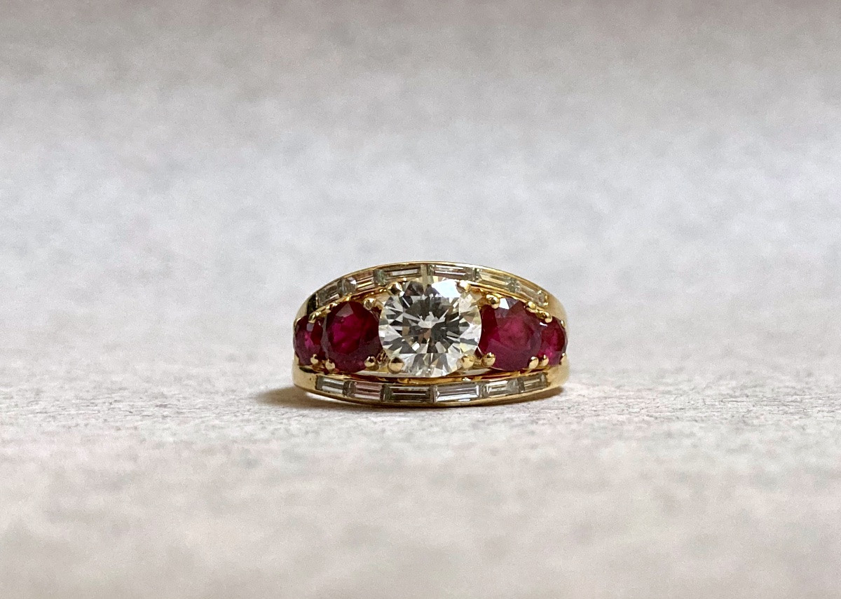Bague bandeau or diamants et rubis-photo-4