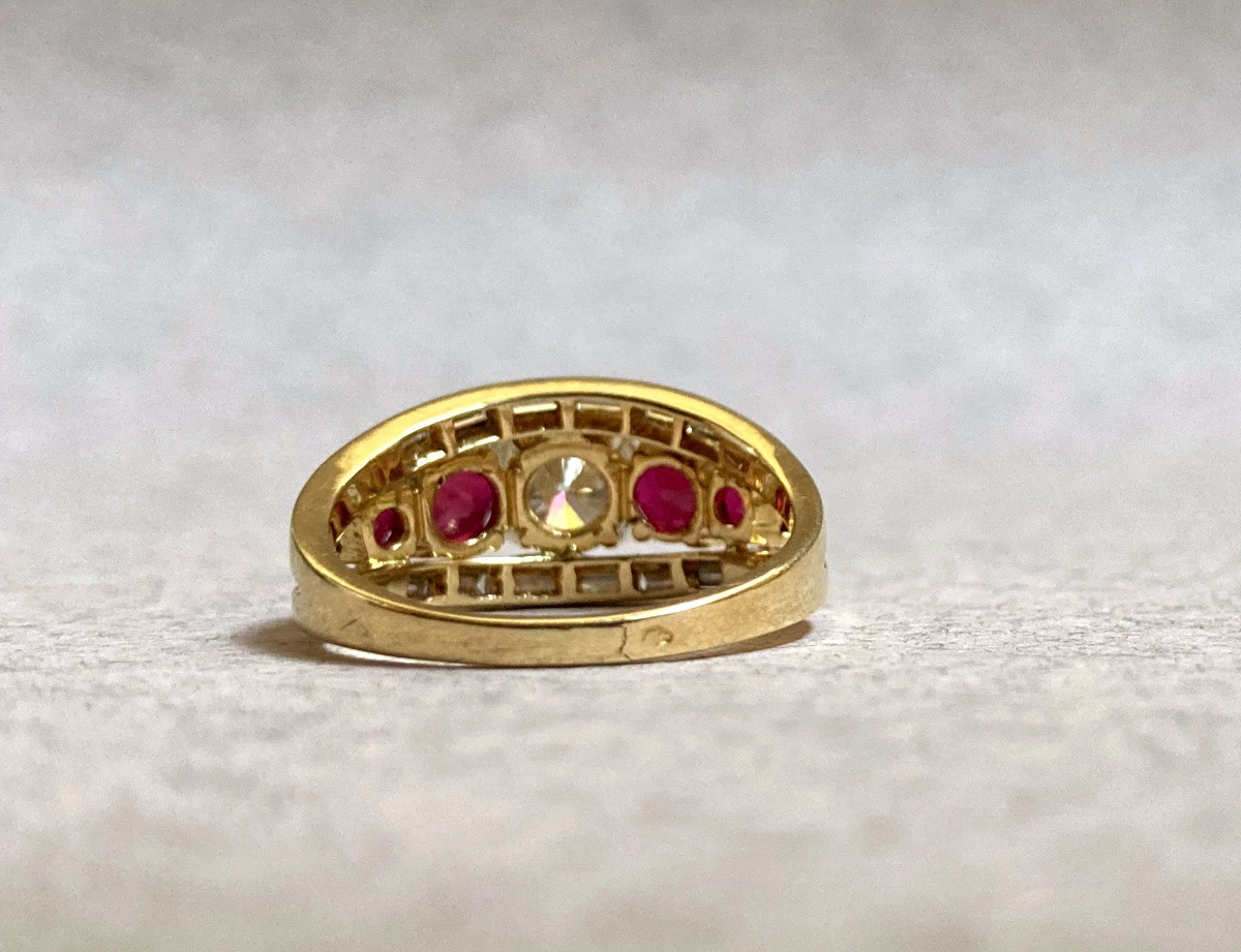 Bague bandeau or diamants et rubis-photo-1