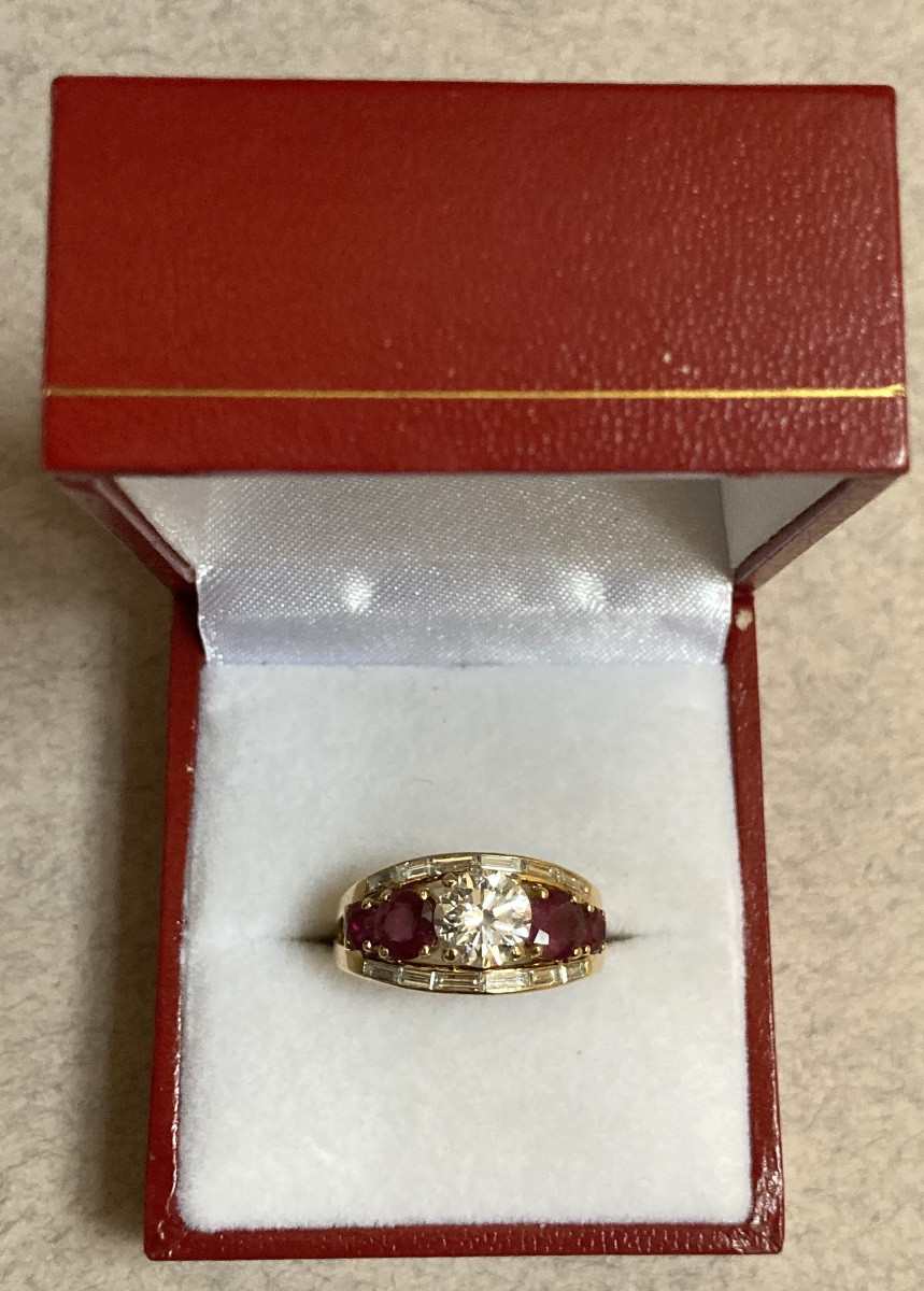 Bague bandeau or diamants et rubis-photo-2