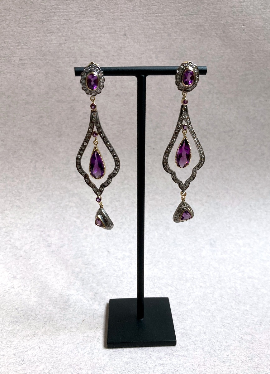 Gold, Silver, Diamond And Amethyst Earrings -photo-2