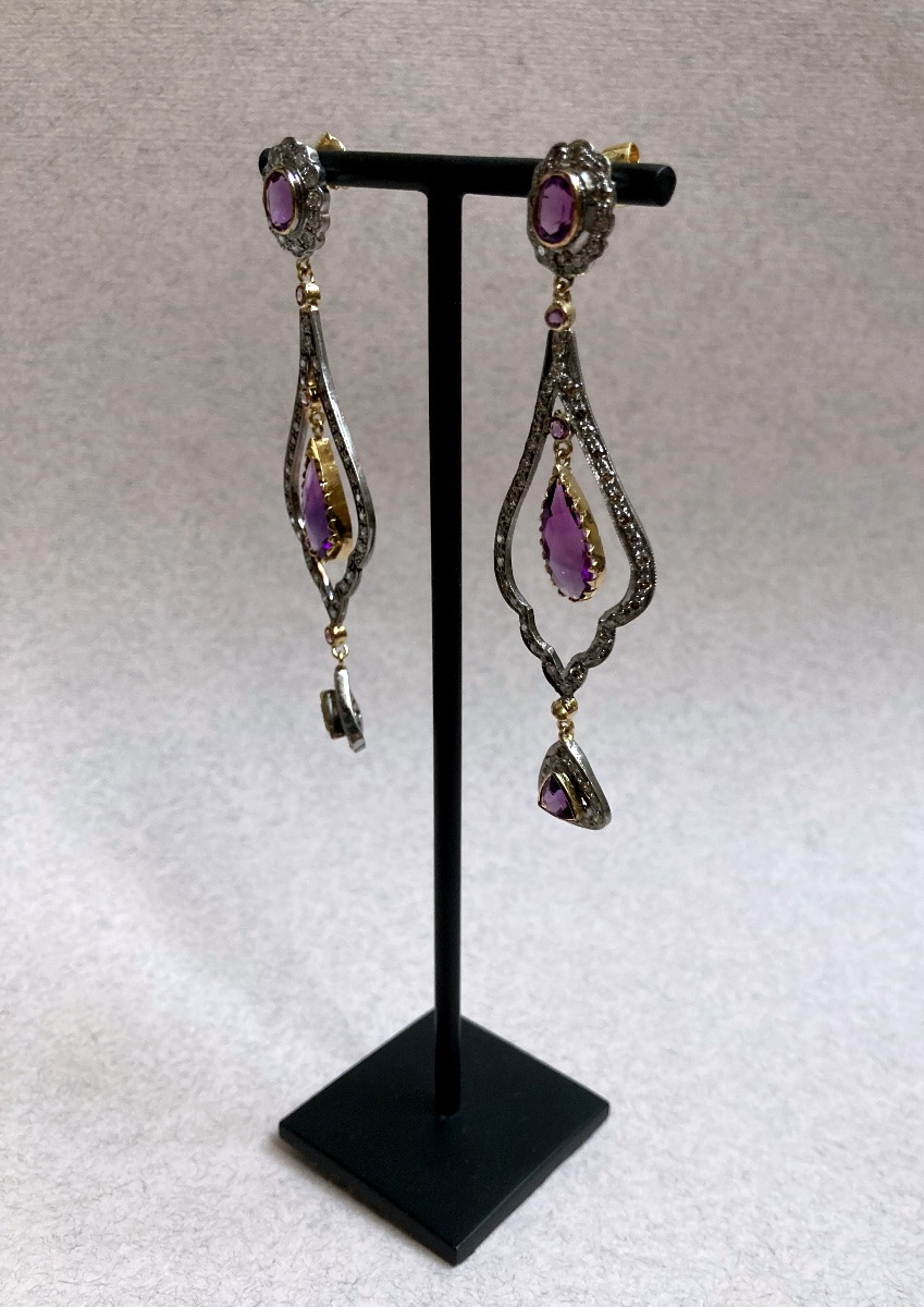 Gold, Silver, Diamond And Amethyst Earrings -photo-3