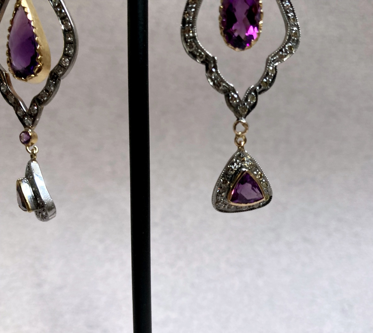 Gold, Silver, Diamond And Amethyst Earrings -photo-4