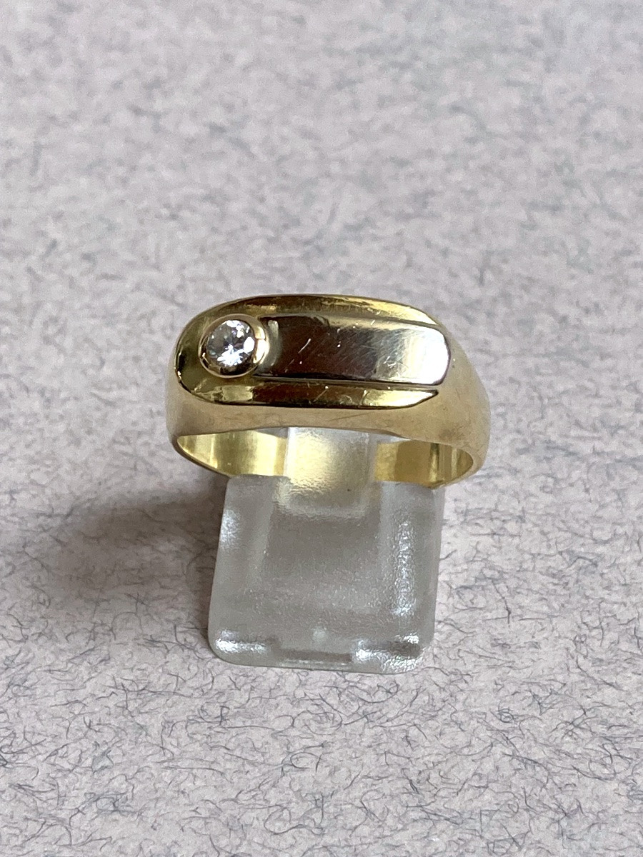 Chevalière or jaune et blanc et petit diamant -photo-2