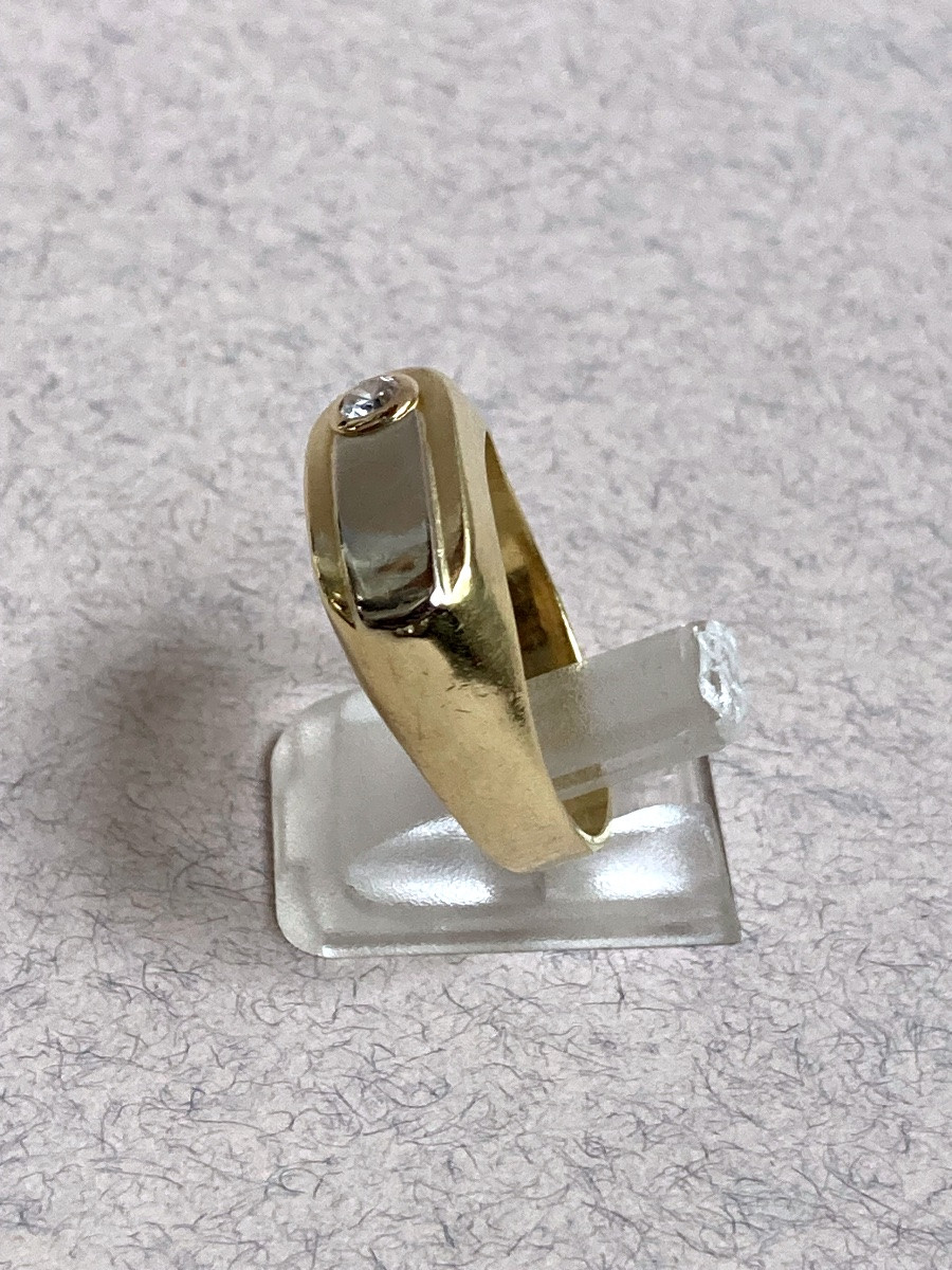Chevalière or jaune et blanc et petit diamant -photo-3