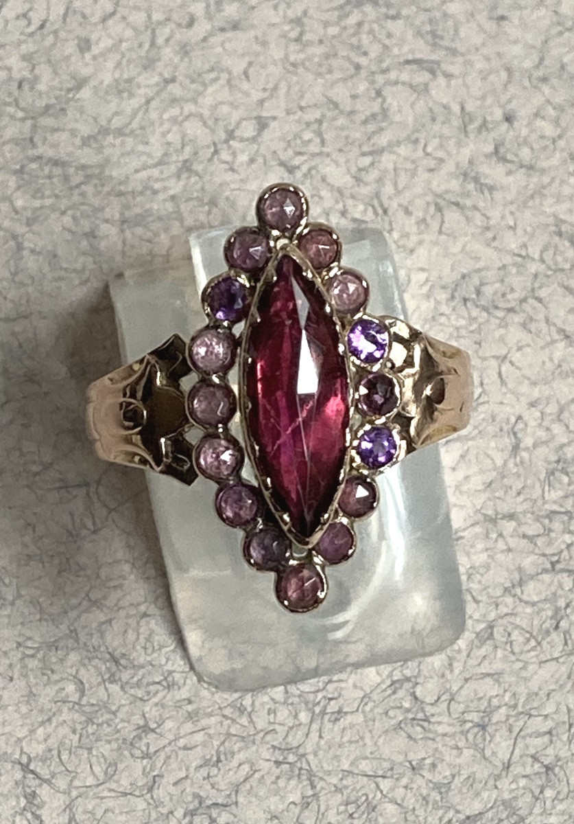 Bijou de Perpignan - Bague navette or et grenats XIXeme-photo-2