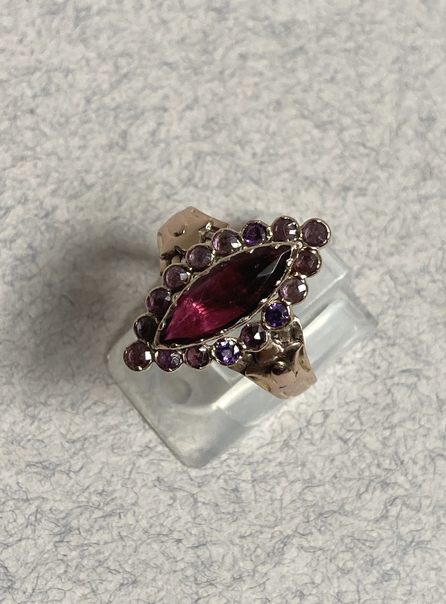 Bijou de Perpignan - Bague navette or et grenats XIXeme-photo-3