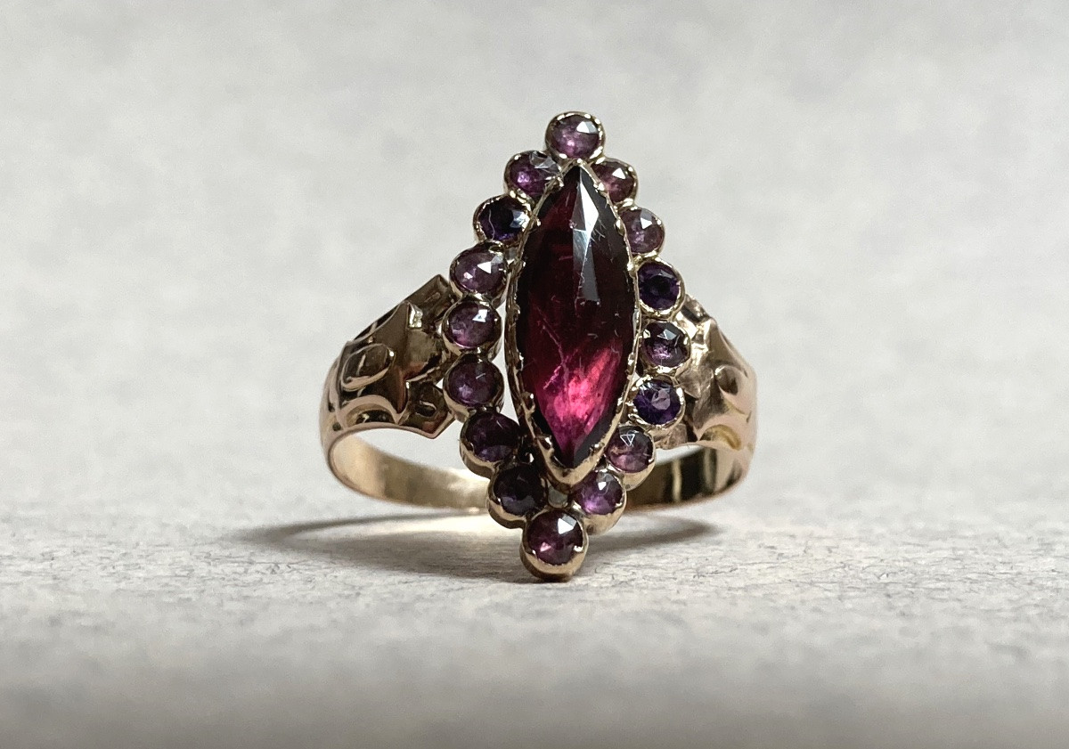 Bijou de Perpignan - Bague navette or et grenats XIXeme-photo-4
