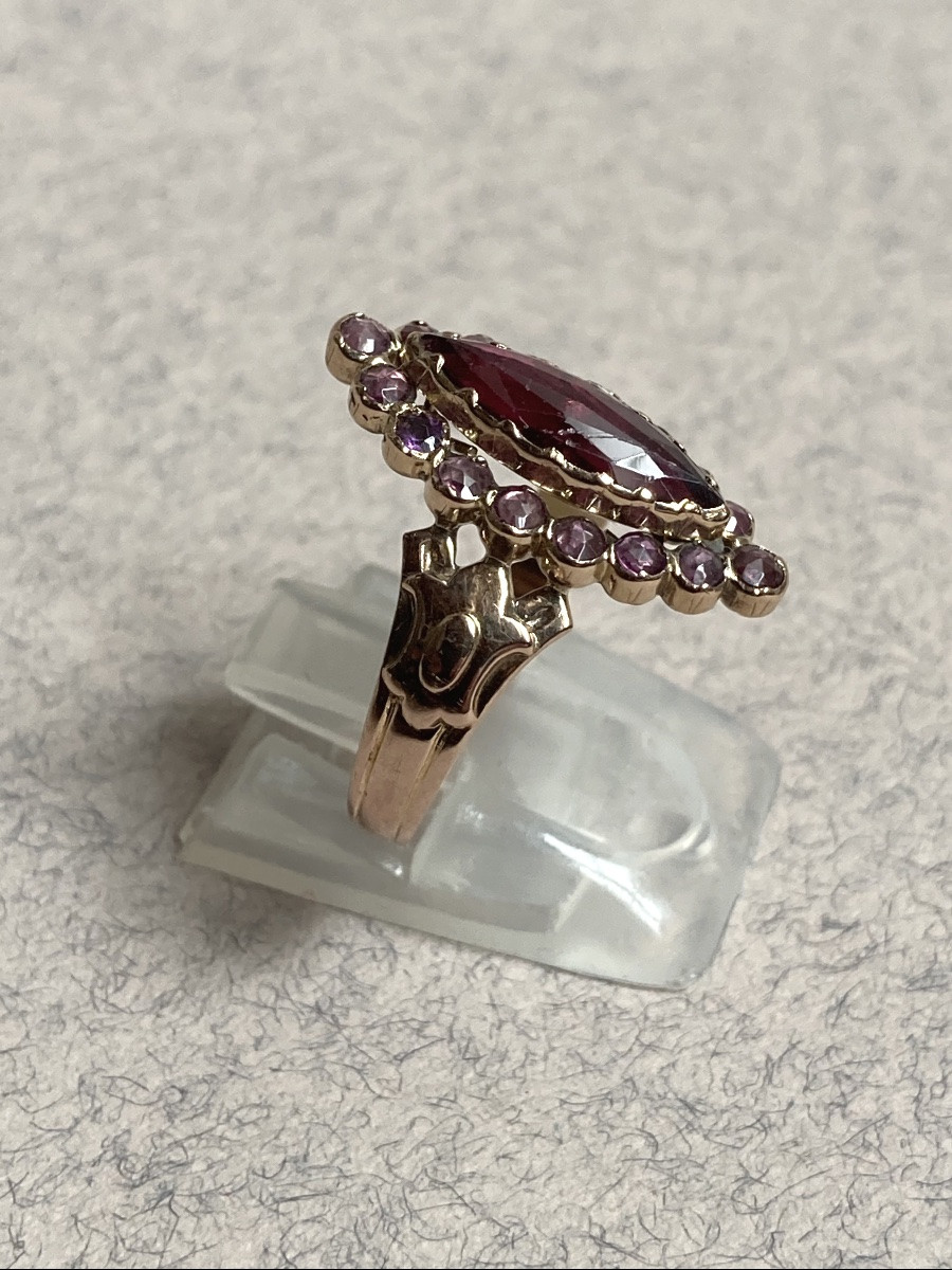 Bijou de Perpignan - Bague navette or et grenats XIXeme-photo-2