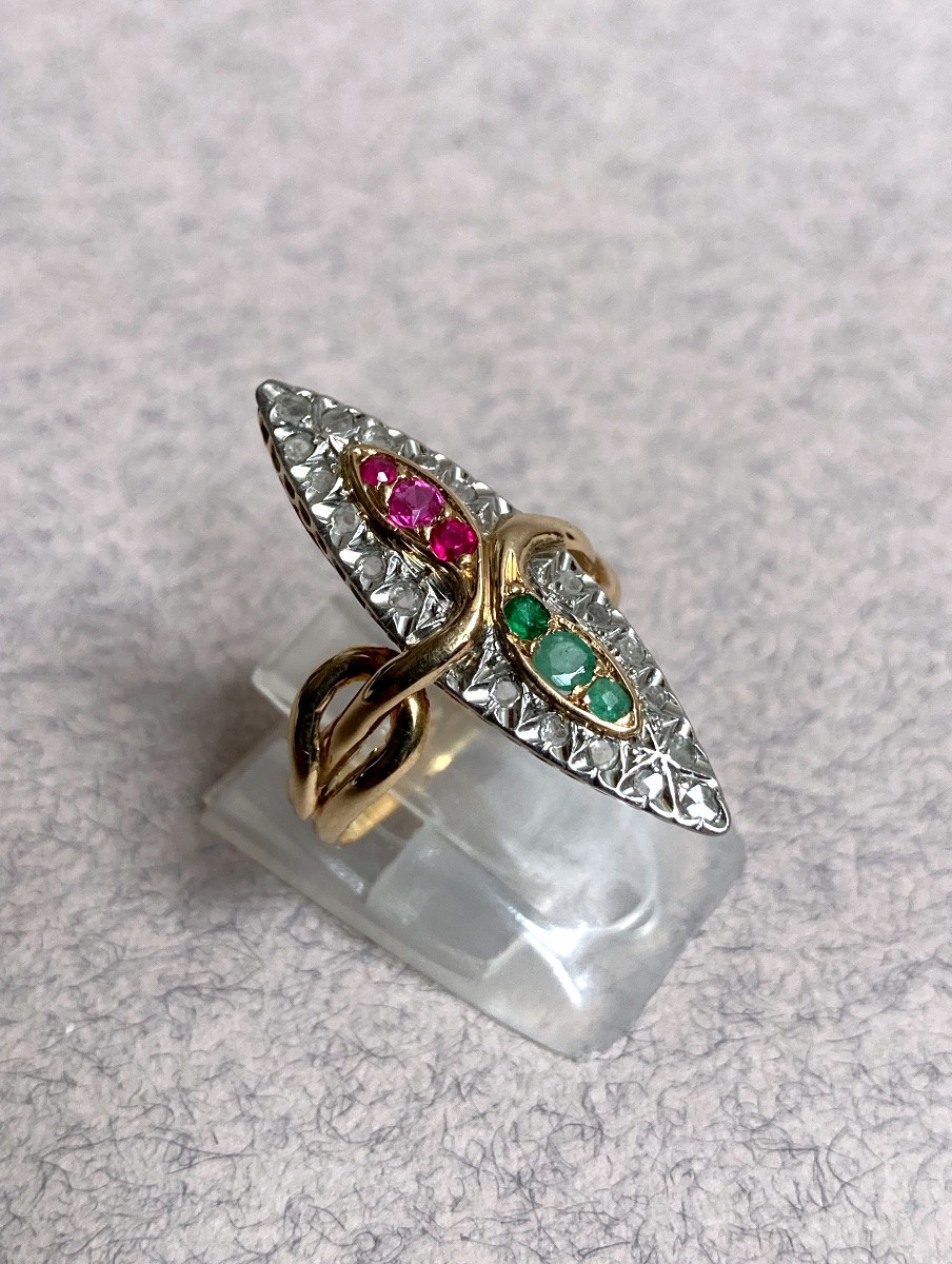 Gold Snake Ring With Diamonds, Emeralds And Rubies -photo-2
