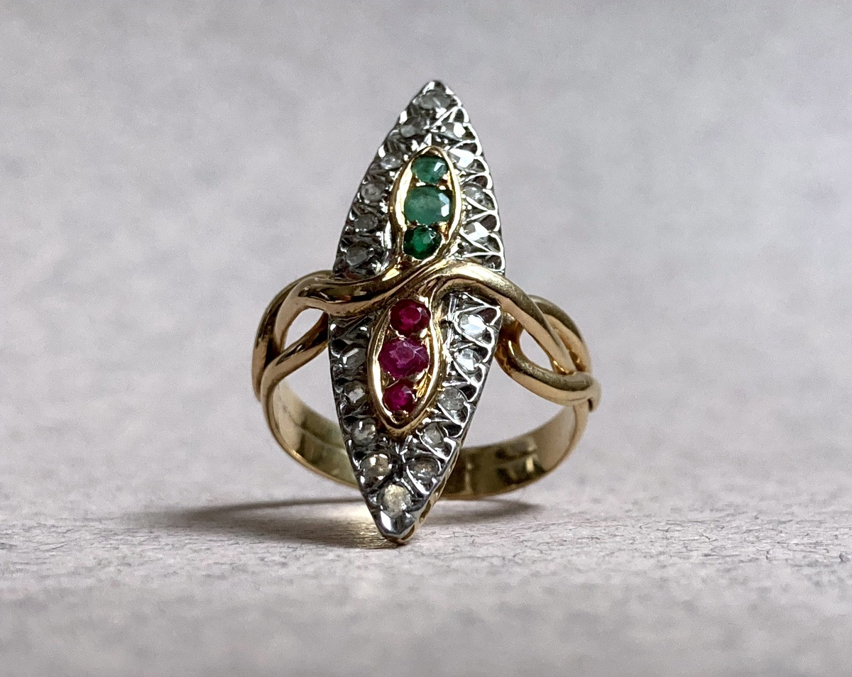 Gold Snake Ring With Diamonds, Emeralds And Rubies -photo-4