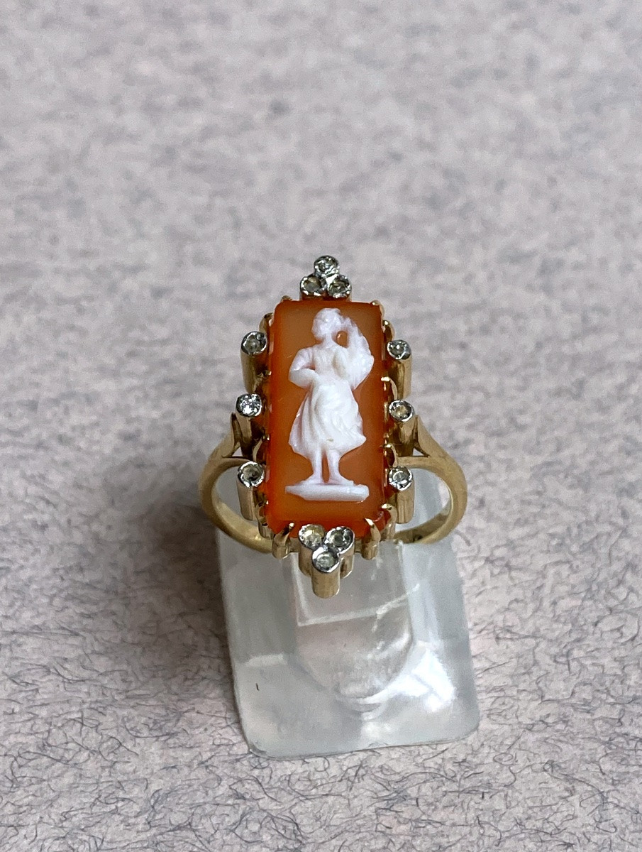 Gold And Diamond Agate Cameo Ring -photo-2