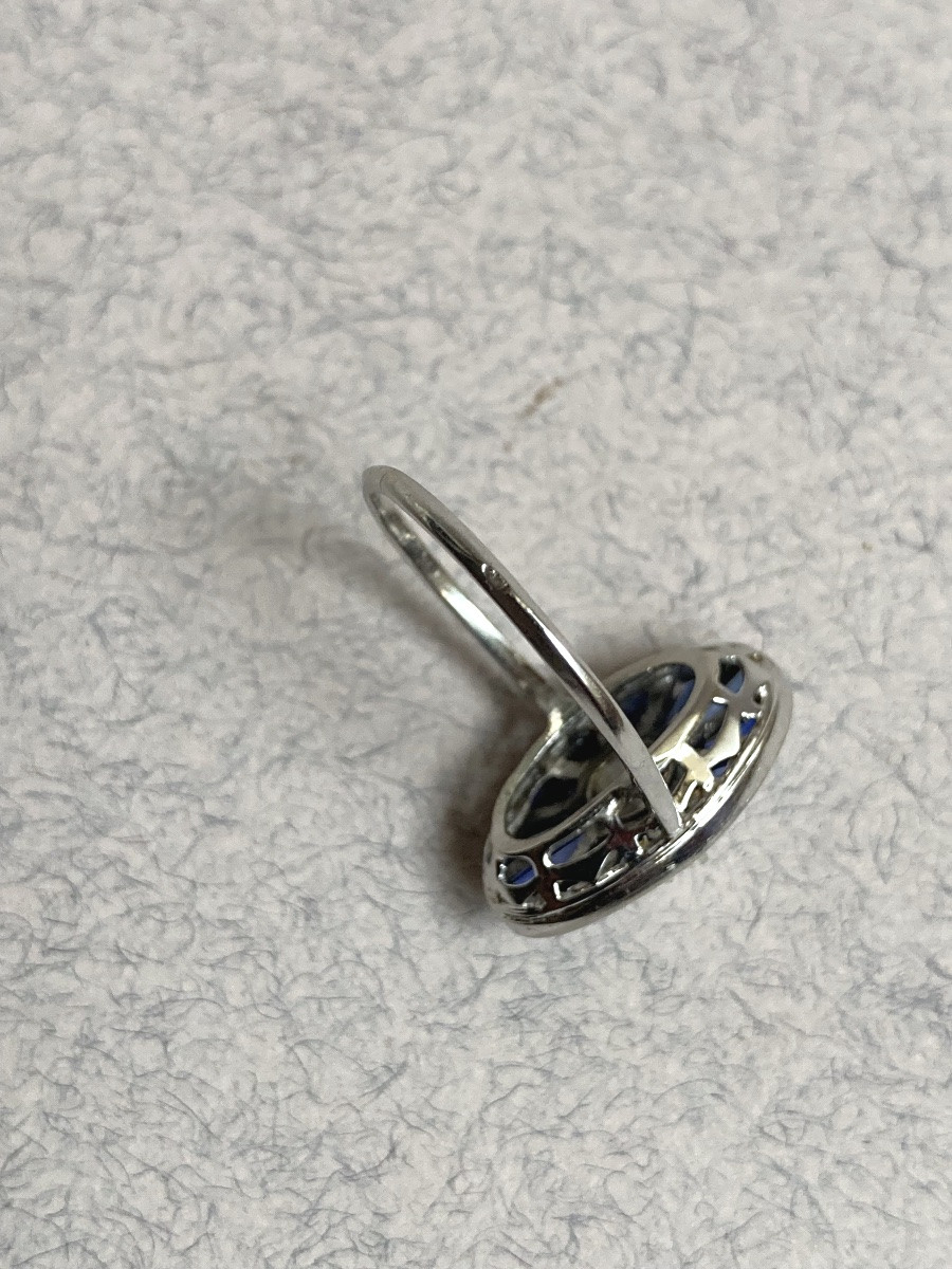 Art Deco - White Gold Ring With Diamonds And Sapphires -photo-4