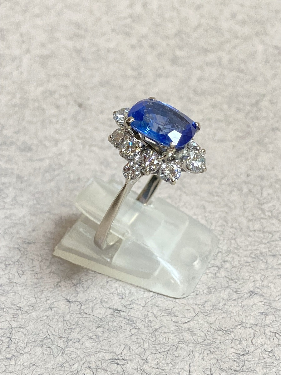 Bague or blanc saphir 3,32 carats et diamants -photo-3