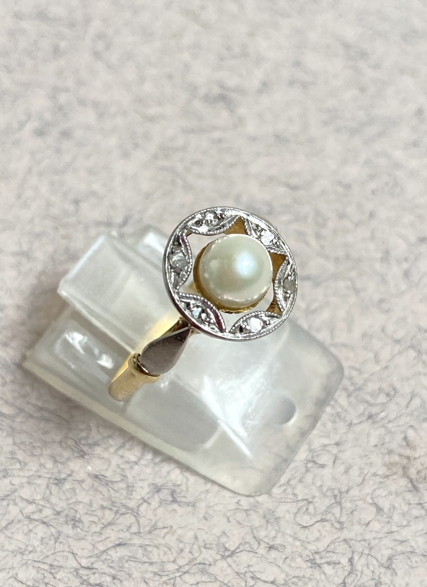 Gold, Pearl And Diamond Ring 