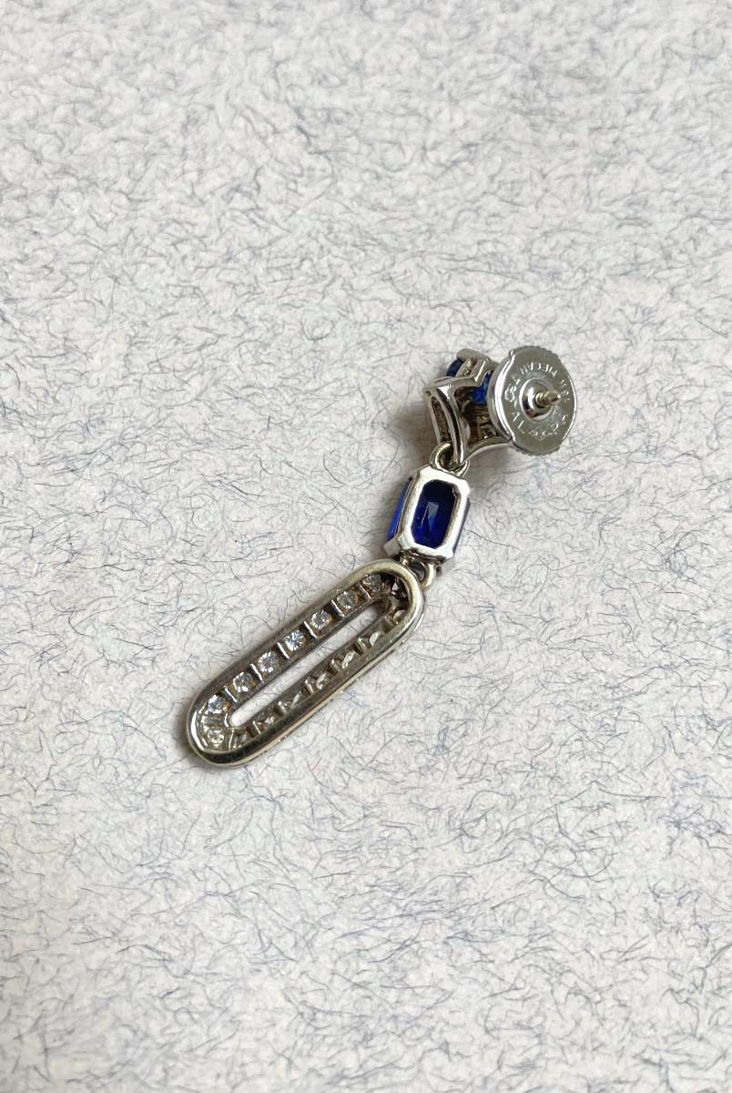 Boucles d’oreille en or blanc saphirs et diamants -photo-4