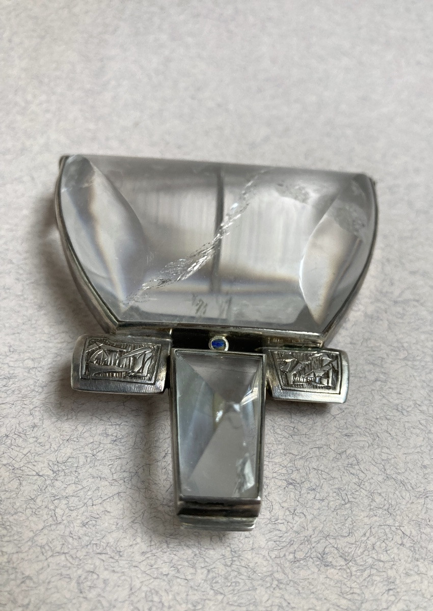Broche pendentif argent, cristal de roche et lapis lazuli -photo-2