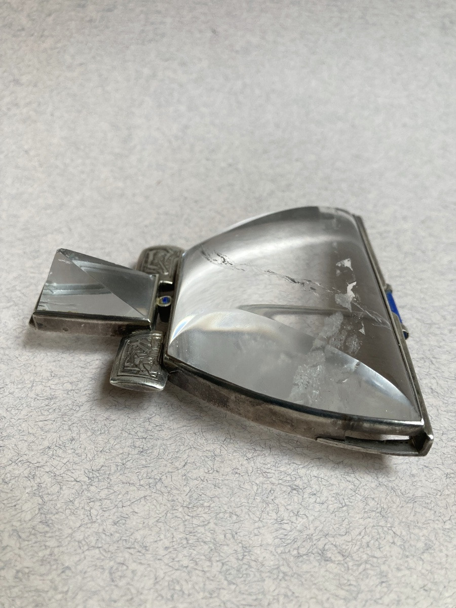 Broche pendentif argent, cristal de roche et lapis lazuli -photo-3