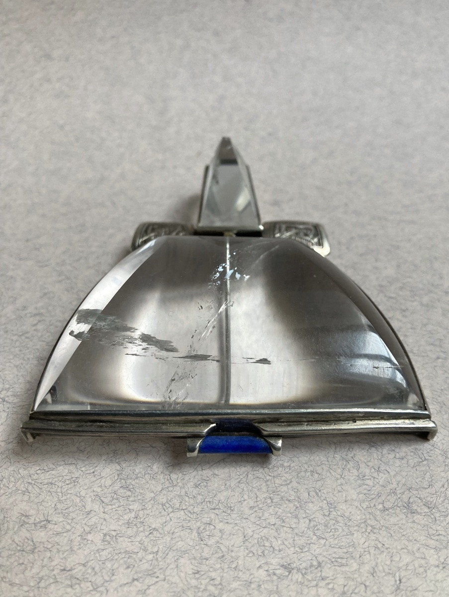 Broche pendentif argent, cristal de roche et lapis lazuli -photo-4