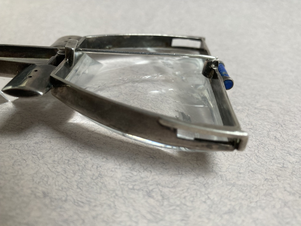 Broche pendentif argent, cristal de roche et lapis lazuli -photo-2