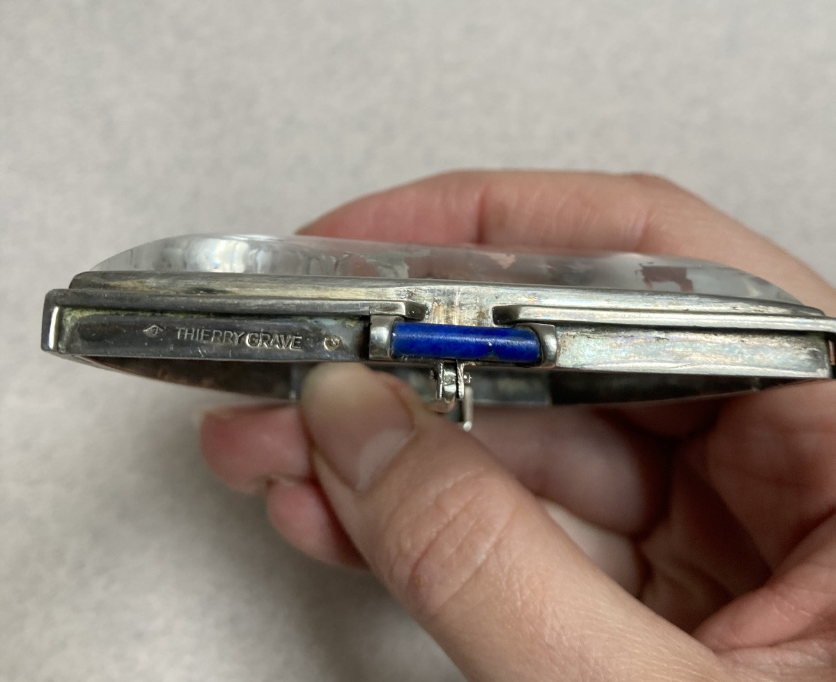 Broche pendentif argent, cristal de roche et lapis lazuli -photo-3