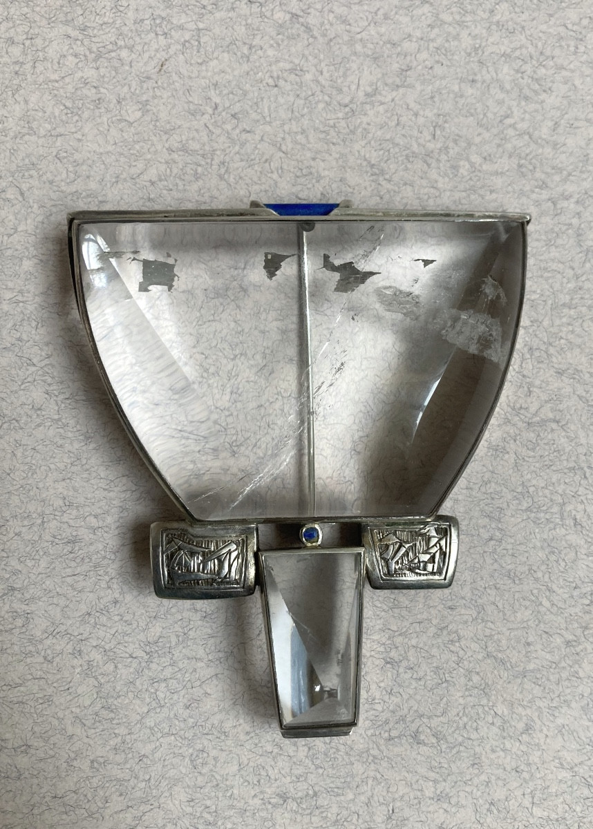 Broche pendentif argent, cristal de roche et lapis lazuli 