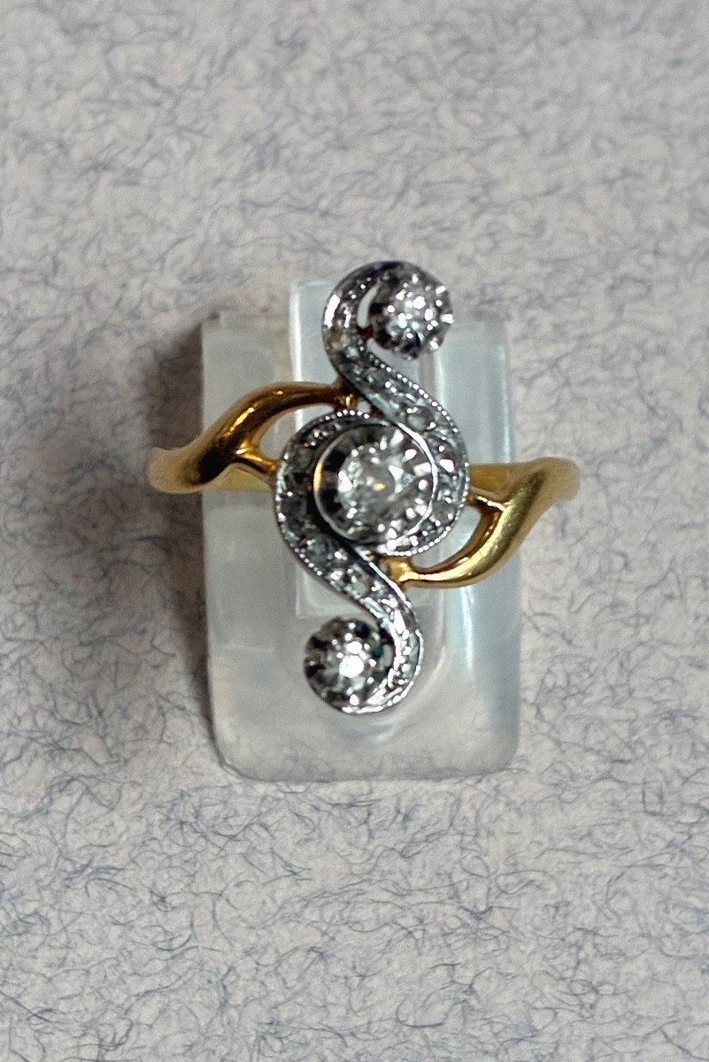 Gold And Diamond Scroll Ring 