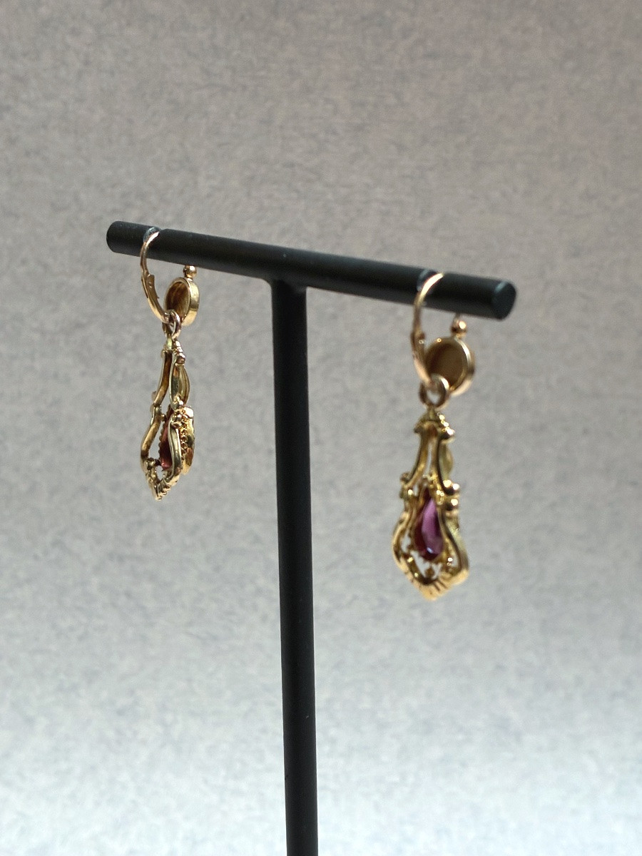 Napoléon III - Boucles d’oreille en or, grenats et perles -photo-4