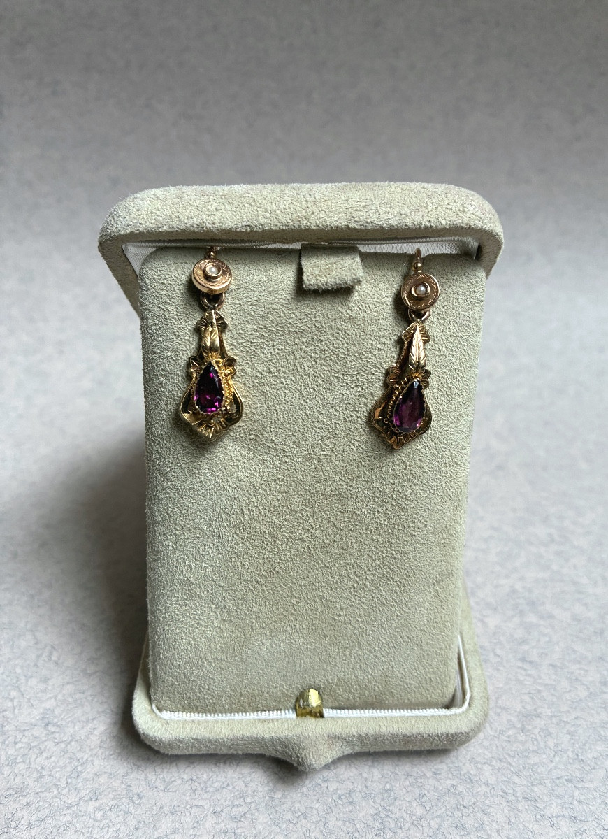Napoléon III - Boucles d’oreille en or, grenats et perles 