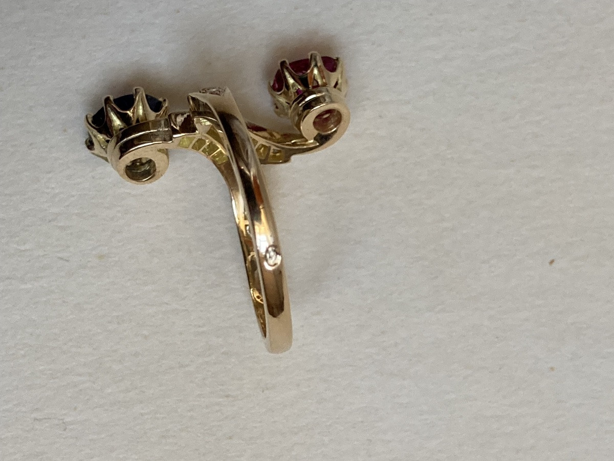Toi Et Moi Ring In Gold, Diamonds, Rubies And Sapphire-photo-2