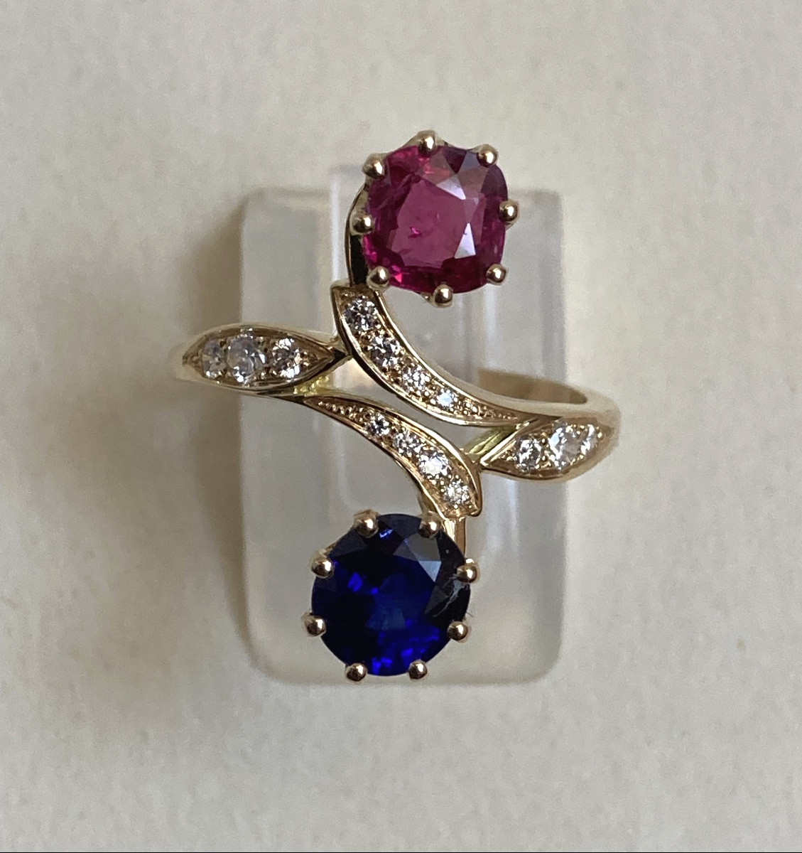 Toi Et Moi Ring In Gold, Diamonds, Rubies And Sapphire