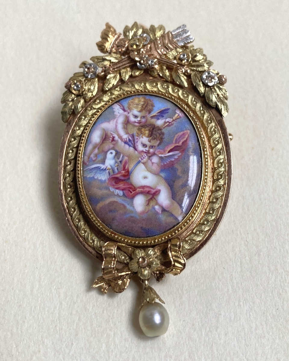 XIXth - Gold And Miniature Brooch/pendant-photo-1