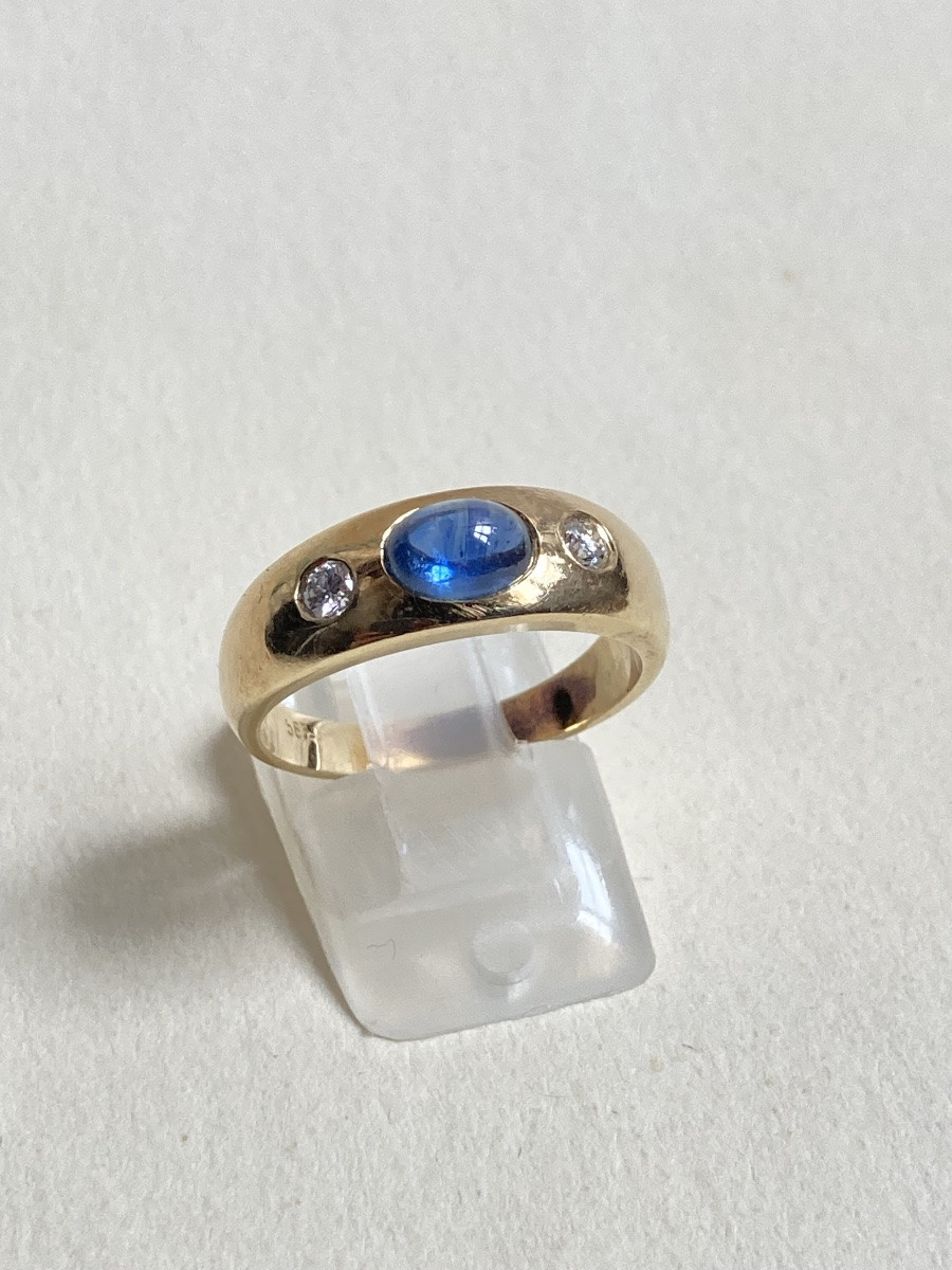 Bague en or saphir cabochon et diamants-photo-3
