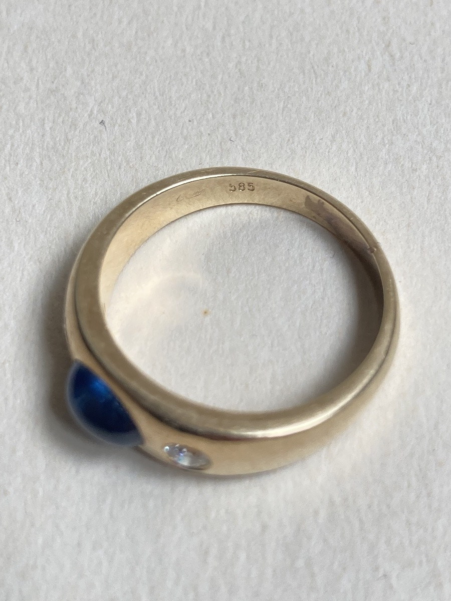 Bague en or saphir cabochon et diamants-photo-2