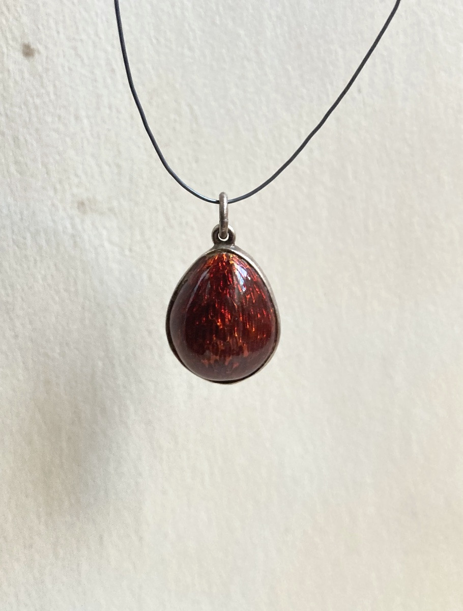 Russian - Red Enamelled Egg On Silver-photo-2