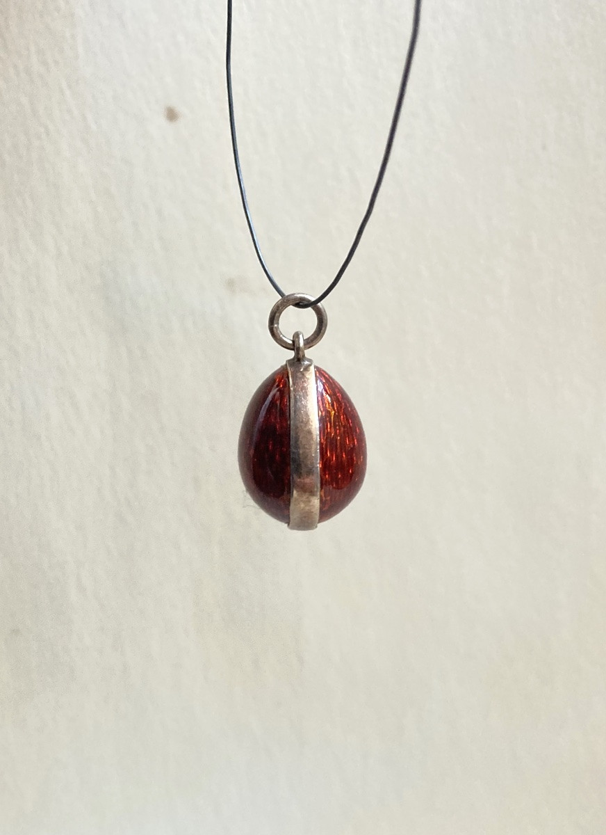 Russian - Red Enamelled Egg On Silver-photo-3
