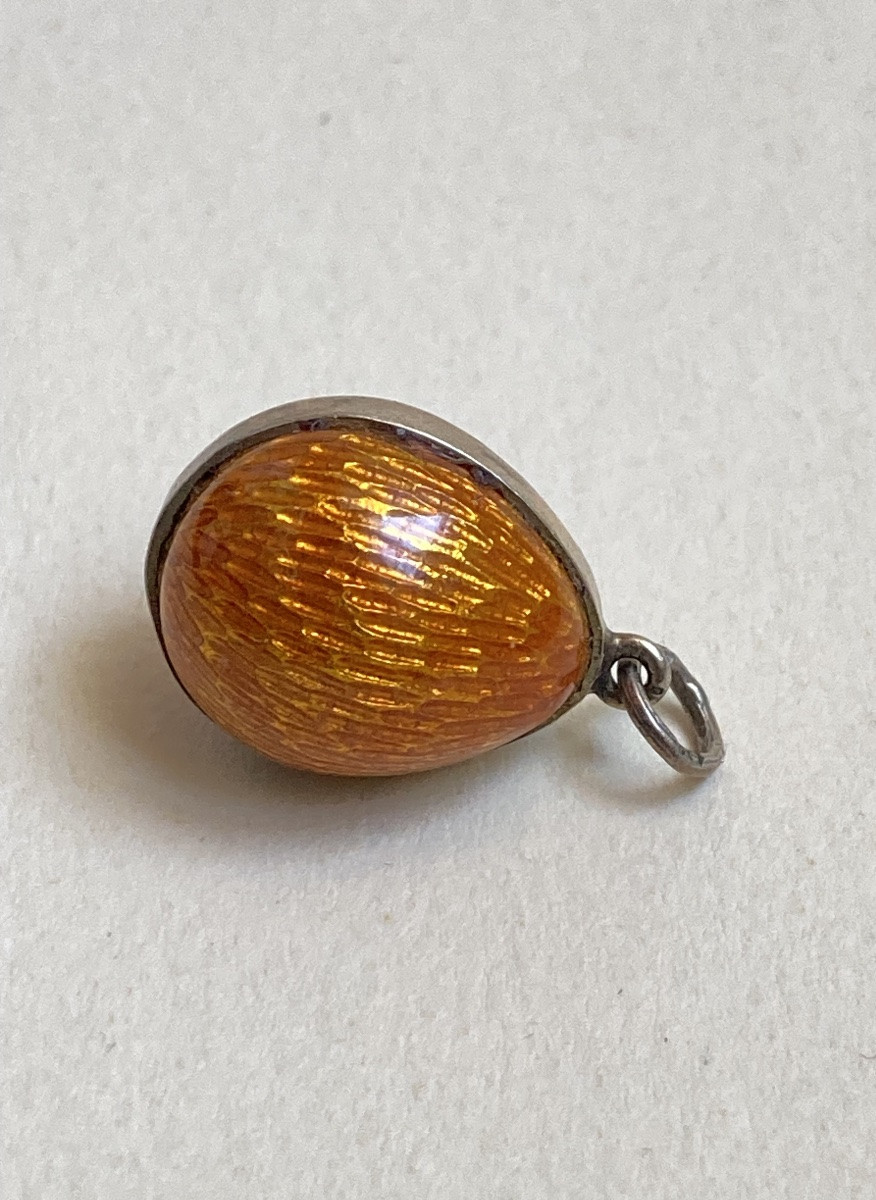 Enameled Russian Egg Pendant On Silver Vermeil-photo-3