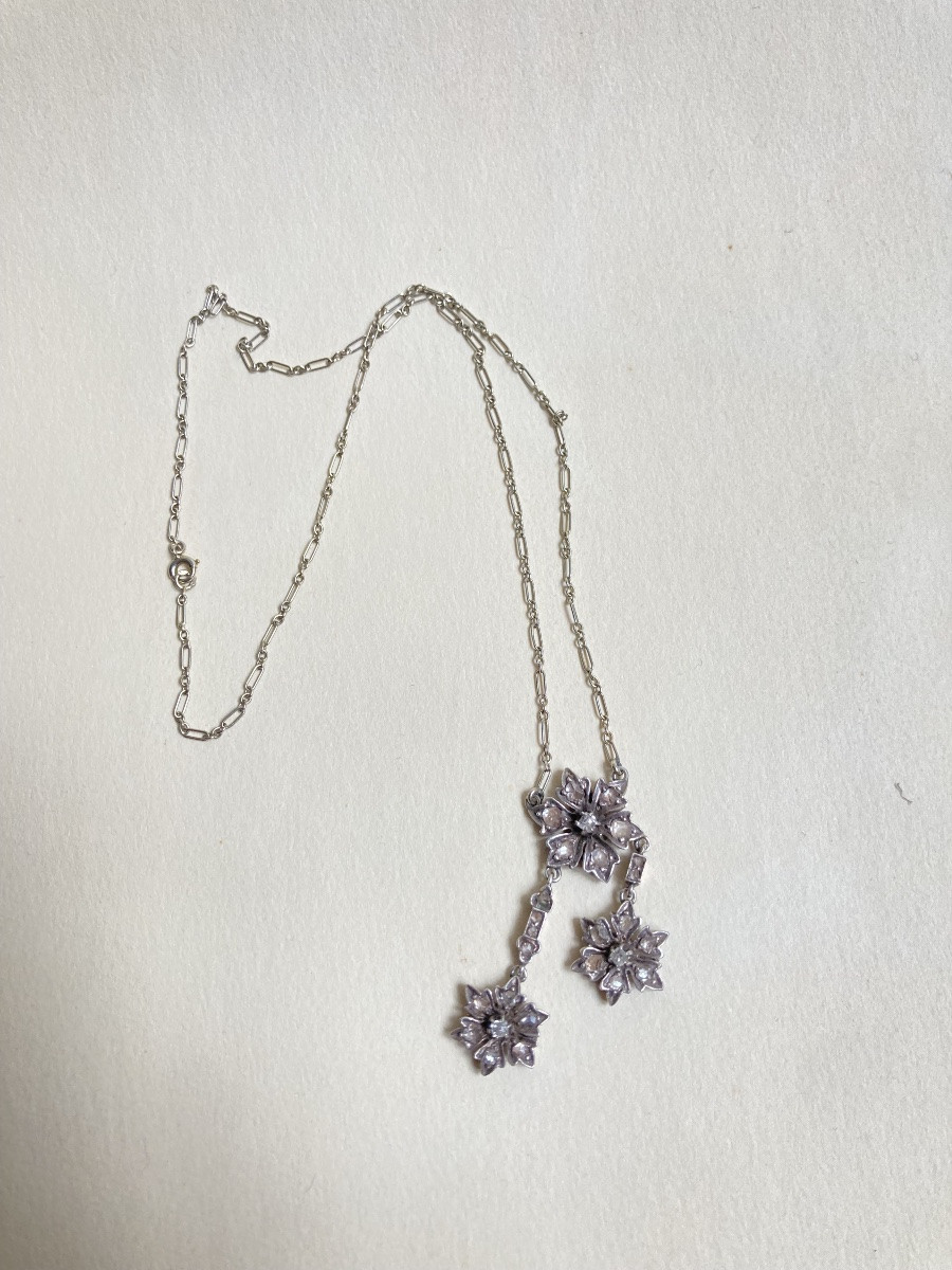 XIXeme - Negligee Necklace In White Gold And Diamonds - Belle époque-photo-3