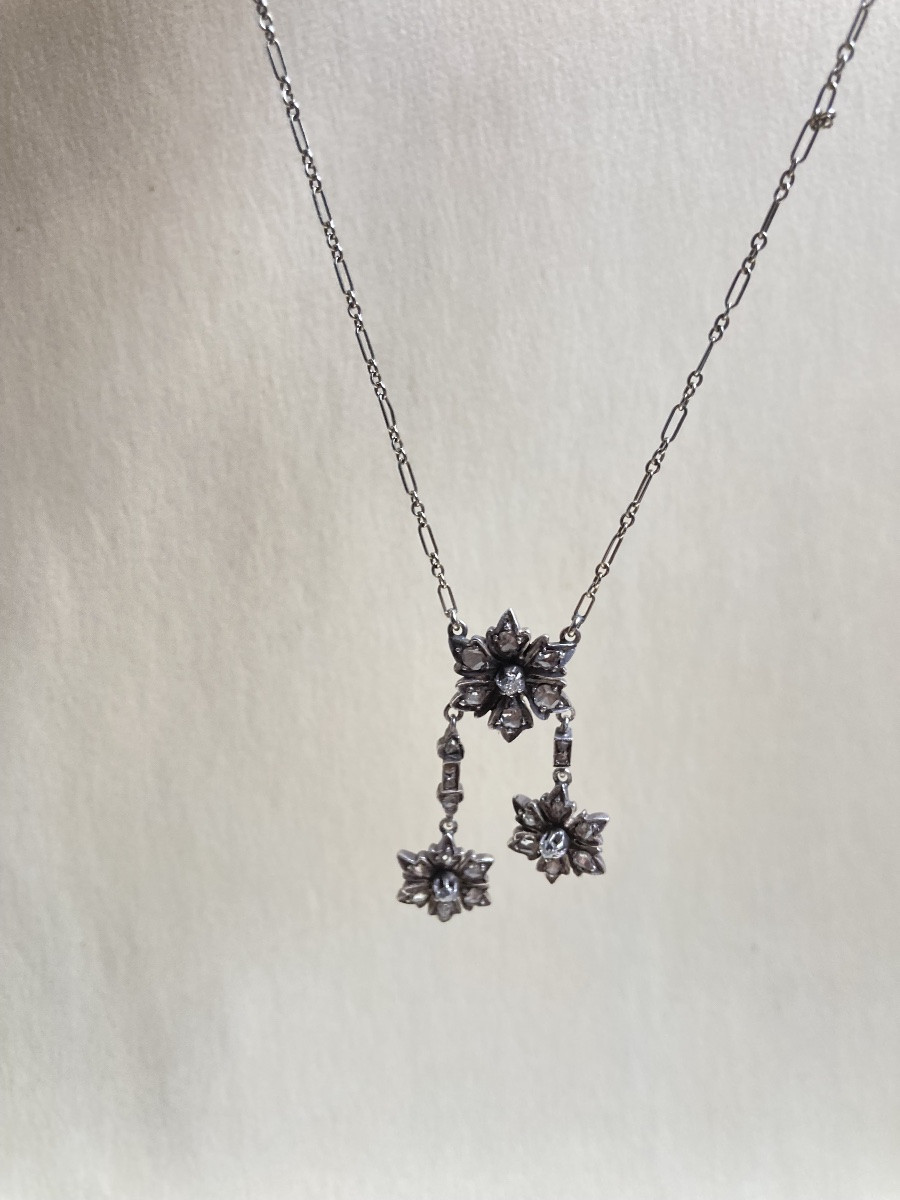 XIXeme - Negligee Necklace In White Gold And Diamonds - Belle époque-photo-2