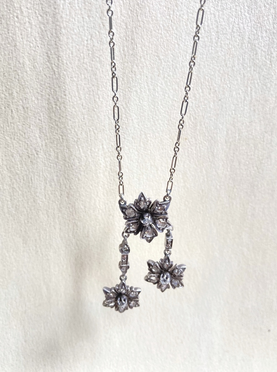 XIXeme - Negligee Necklace In White Gold And Diamonds - Belle époque