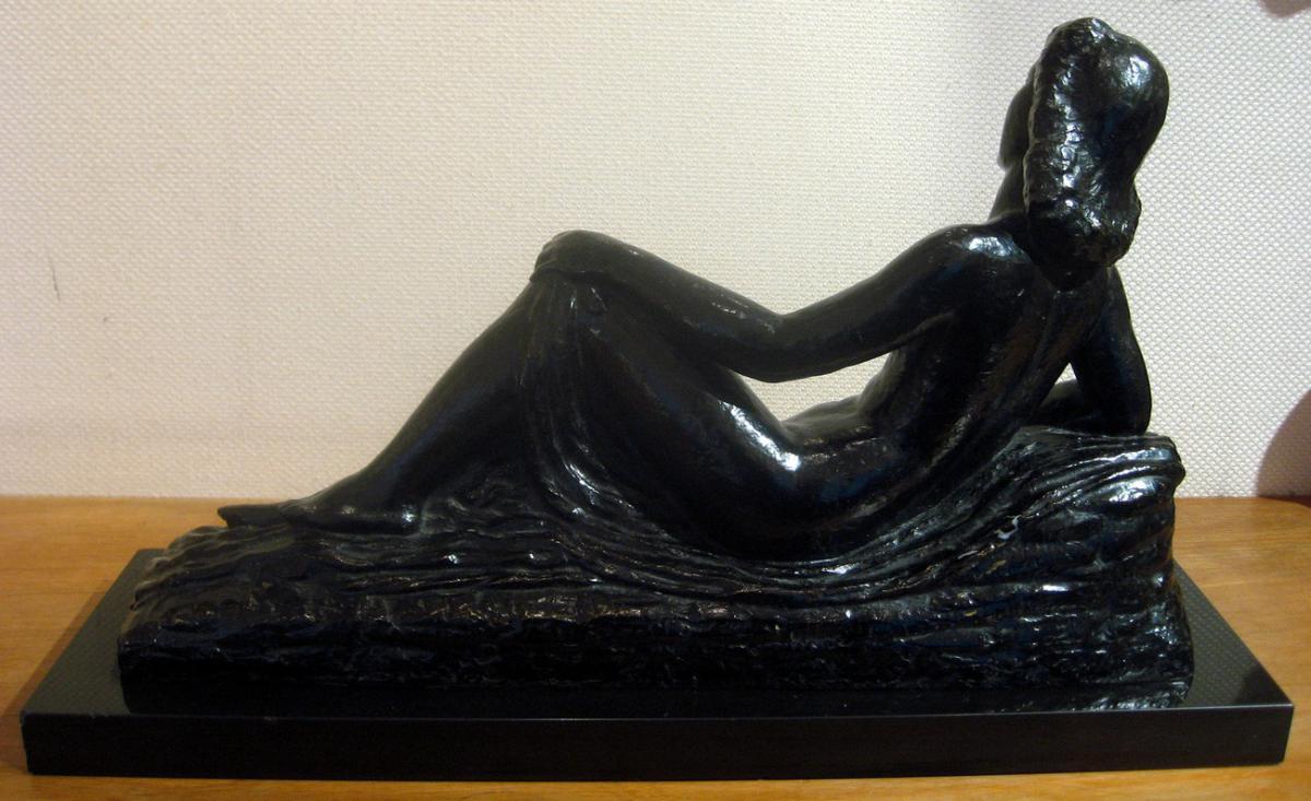 Bronze "femme Nue Allongée" Signé L. Gibert, XXème Siècle-photo-2