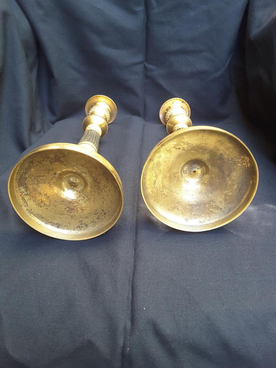 Pair Of Candlesticks Gilt Bronze Double Patinas-photo-2