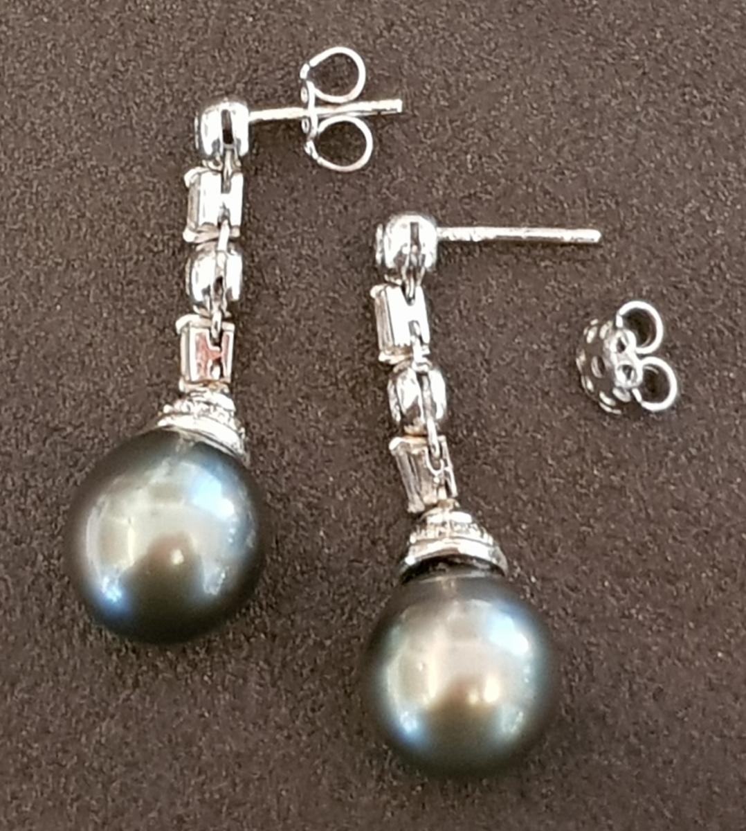Paire  Boucles d'Oreille Or, Diamants et Perles de Tahiti -photo-2