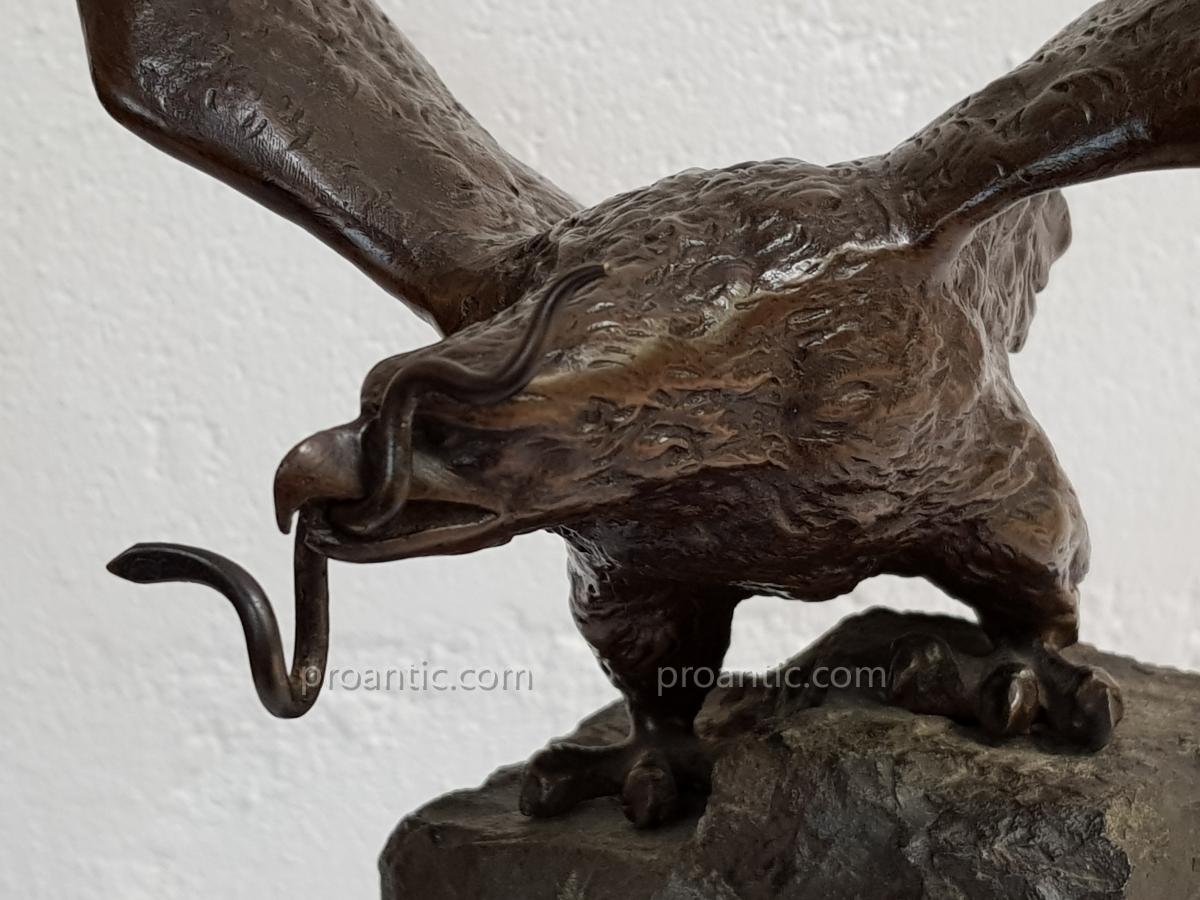 Porte Montre "Aigle" en Bronze sur son Rocher, XIXème Siècle -photo-4