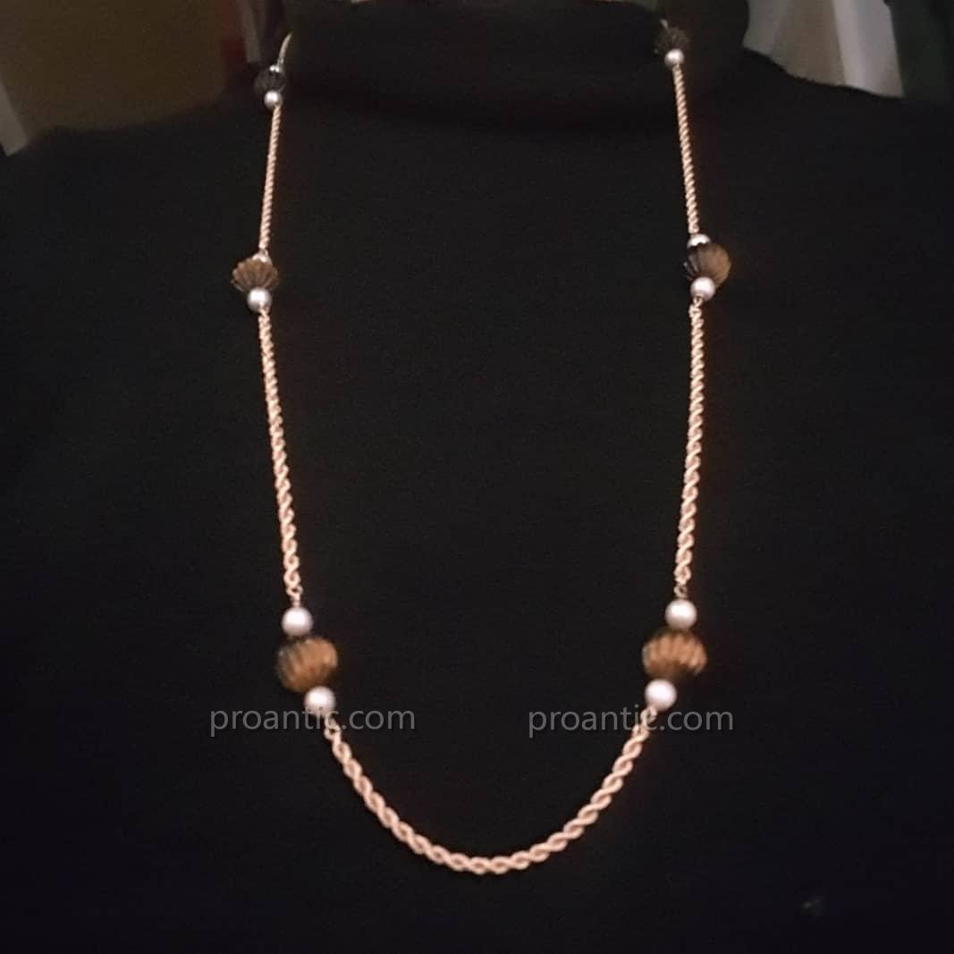 Large Gold Necklace, Tiger Eye And Cultured Pearls