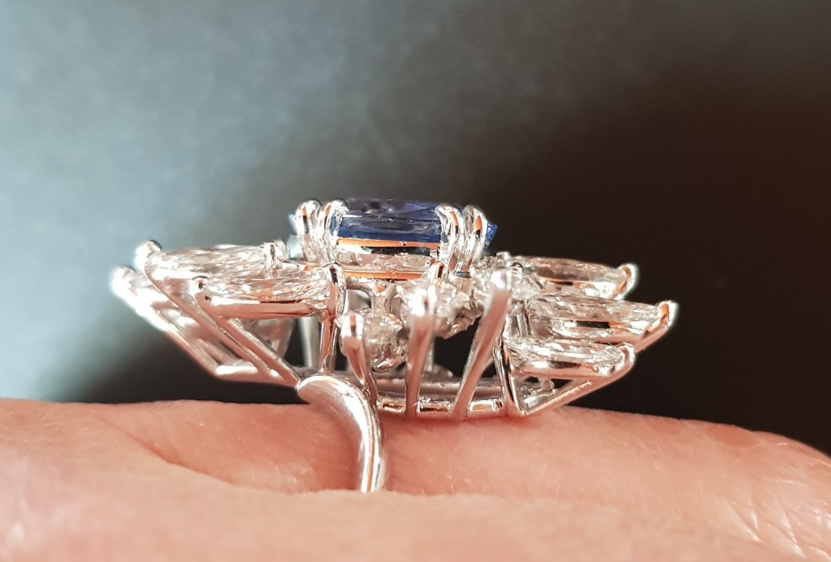 Important Ring In Platinum, Sapphire And Diamonds, Twentieth Century-photo-3