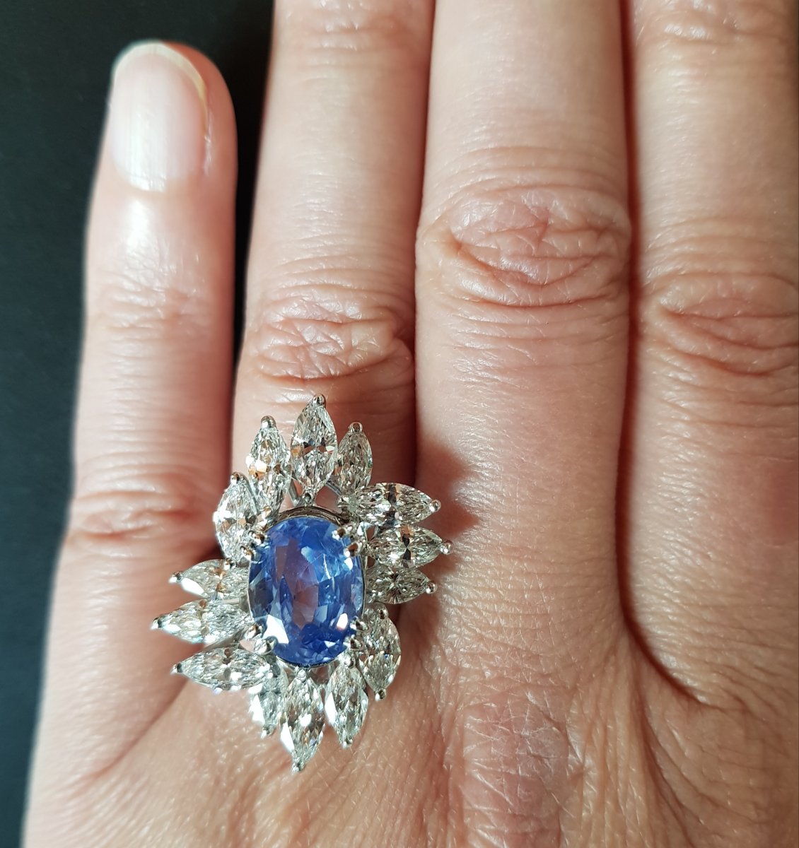Important Ring In Platinum, Sapphire And Diamonds, Twentieth Century-photo-1