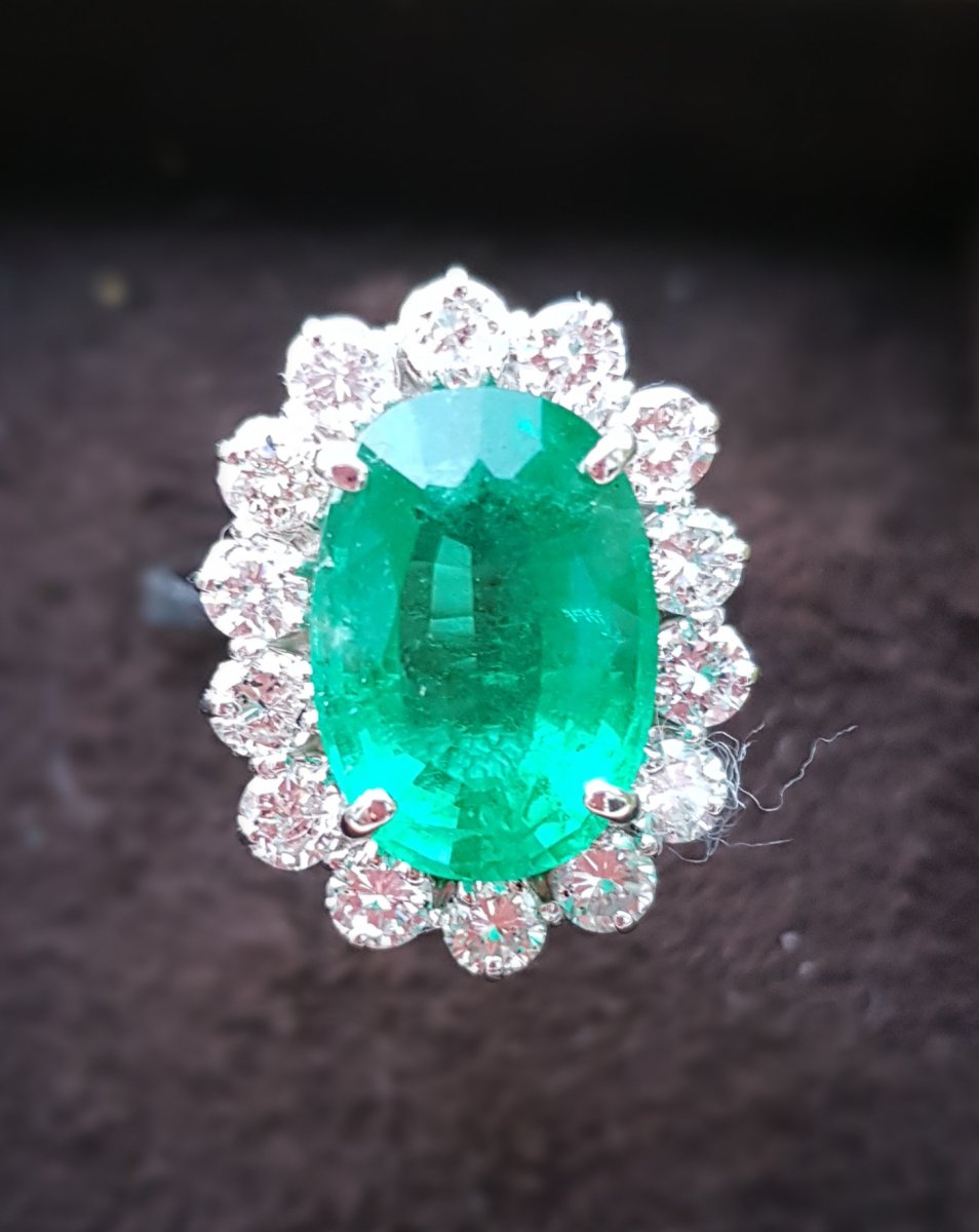 Emerald And Diamonds Ring, White Gold, X Xth Century-photo-3